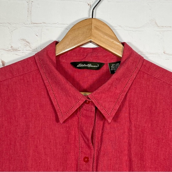 Eddie Bauer Womens Linen Button Up Blouse Top Size XXL Salmon Cap Sleeve - Picture 3 of 15